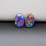 Stabilized Purple Mohave (Mojave) Turquoise oval cabochon pair 16x11x3mm 11.5ct - purple with blue Kingman turquoise nuggets - photo 4 - Pedra Gems.