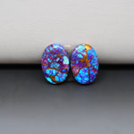 Stabilized Purple Mohave (Mojave) Turquoise oval cabochon pair 13x9x3mm 8.5ct - purple with blue Kingman turquoise nuggets - photo 4 - Pedra Gems.