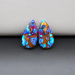 Stabilized Purple Mohave (Mojave) Turquoise pear cabochon pair 20x11x3mm 15ct - purple with blue Kingman turquoise nuggets - photo 4 - Pedra Gems.