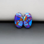 Stabilized Purple Mohave (Mojave) Turquoise oval cabochon pair 17x10x3mm 10.5ct - purple with blue Kingman turquoise nuggets - photo 4 - Pedra Gems.