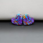 Stabilized Purple Mohave (Mojave) Turquoise heart cabochon pair 14x14x3mm 12.5ct - purple with blue Kingman turquoise nuggets - photo 4 - Pedra Gems.