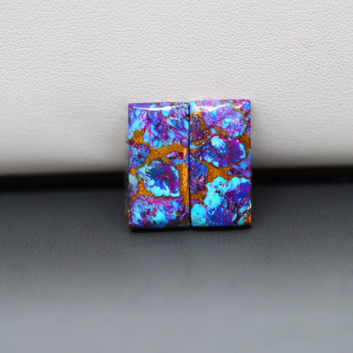 Stabilized Purple Mohave (Mojave) Turquoise baguette cabochon pair 19x9x3mm 15ct - purple with blue Kingman turquoise nuggets - photo 4 - Pedra Gems.