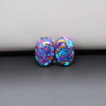 Stabilized Purple Mohave (Mojave) Turquoise oval cabochon pair 14x10x3mm 8.5ct - purple with blue Kingman turquoise nuggets - photo 4 - Pedra Gems.
