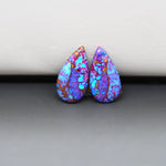 Stabilized Purple Mohave (Mojave) Turquoise pear cabochon pair 18x10x3mm 8ct - purple with blue Kingman turquoise nuggets - photo 2 - Pedra Gems.