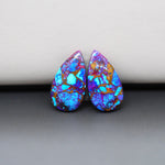 Stabilized Purple Mohave (Mojave) Turquoise pear cabochon pair 21x12x3mm 13.5ct - purple with blue Kingman turquoise nuggets - photo 4 - Pedra Gems.