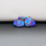 Stabilized Purple Mohave (Mojave) Turquoise heart cabochon pair 12x13x3mm 10ct - purple with blue Kingman turquoise nuggets - photo 4 - Pedra Gems.