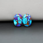 Stabilized Purple Mohave (Mojave) Turquoise oval cabochon pair 16x11x3mm 9.5ct - purple with blue Kingman turquoise nuggets - photo 4 - Pedra Gems.