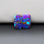 Stabilized Purple Mohave (Mojave) Turquoise rectangle cabochon pair 17x10x3mm 12.5ct - purple with blue Kingman turquoise nuggets - photo 4 - Pedra Gems.