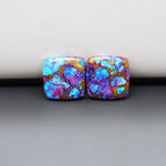 Stabilized Purple Mohave (Mojave) Turquoise cushion cabochon pair 14x14x3mm 15ct - purple with blue Kingman turquoise nuggets - photo 2 - Pedra Gems.