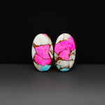Cotton Candy Oval Cabochon Pair 18x10x3mm 11ct - pink, white and turquoise blue - Pedra Gems