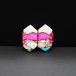Cotton Candy Hexagon Cabochon Pair 16x11x3mm 16ct - pink, white and turquoise blue - Pedra Gems
