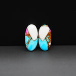Cotton Candy Oval Cabochon Pair 18x9x3mm 10ct - turquoise blue, white and pink - Pedra Gems
