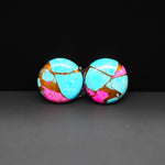 Cotton Candy Round Cabochon Pair 16x16x3mm 15ct - turquoise blue and pink - Pedra Gems