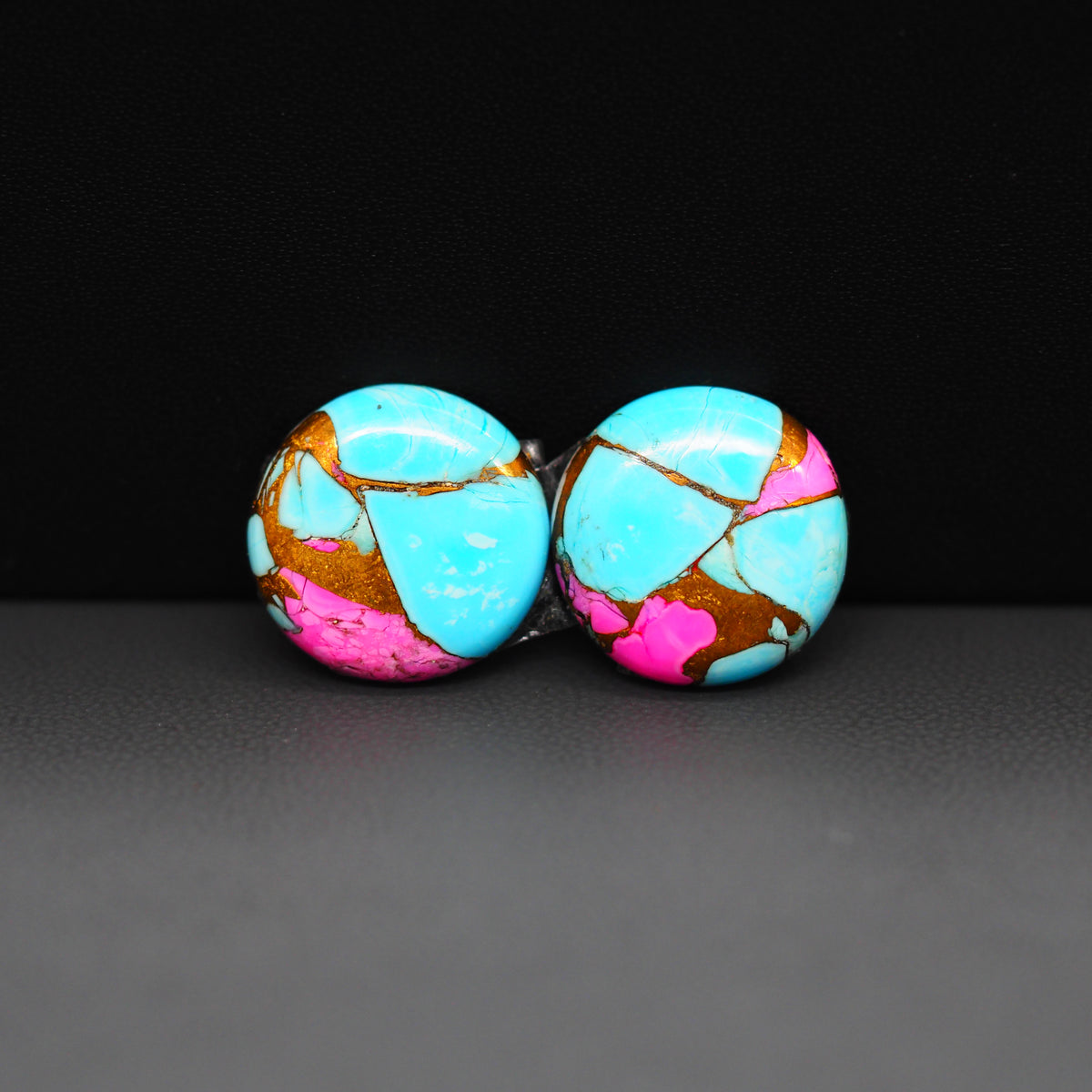 Cotton Candy Round Cabochon Pair 16x16x3mm 15ct - turquoise blue and pink - Pedra Gems
