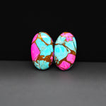 Cotton Candy Oval Cabochon Pair 20x11x3mm 15ct - turquoise blue and pink - Pedra Gems