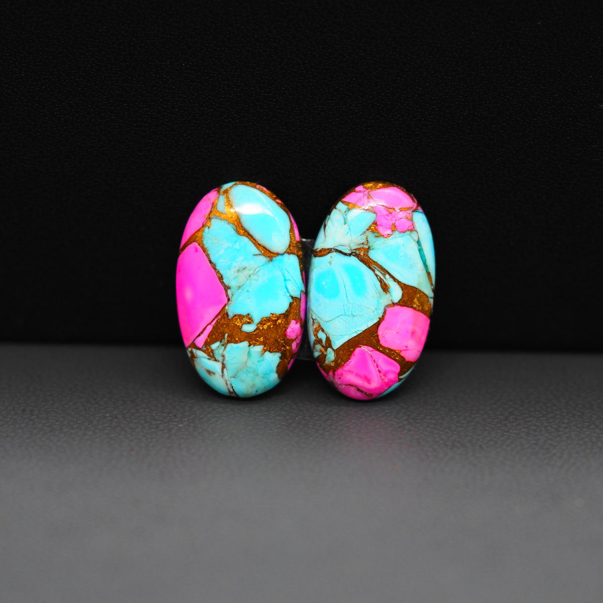 Cotton Candy Oval Cabochon Pair 20x11x3mm 15ct - turquoise blue and pink - Pedra Gems