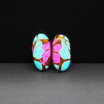 Cotton Candy Oval Cabochon Pair 19x10x3mm 14ct - turquoise blue and pink - Pedra Gems