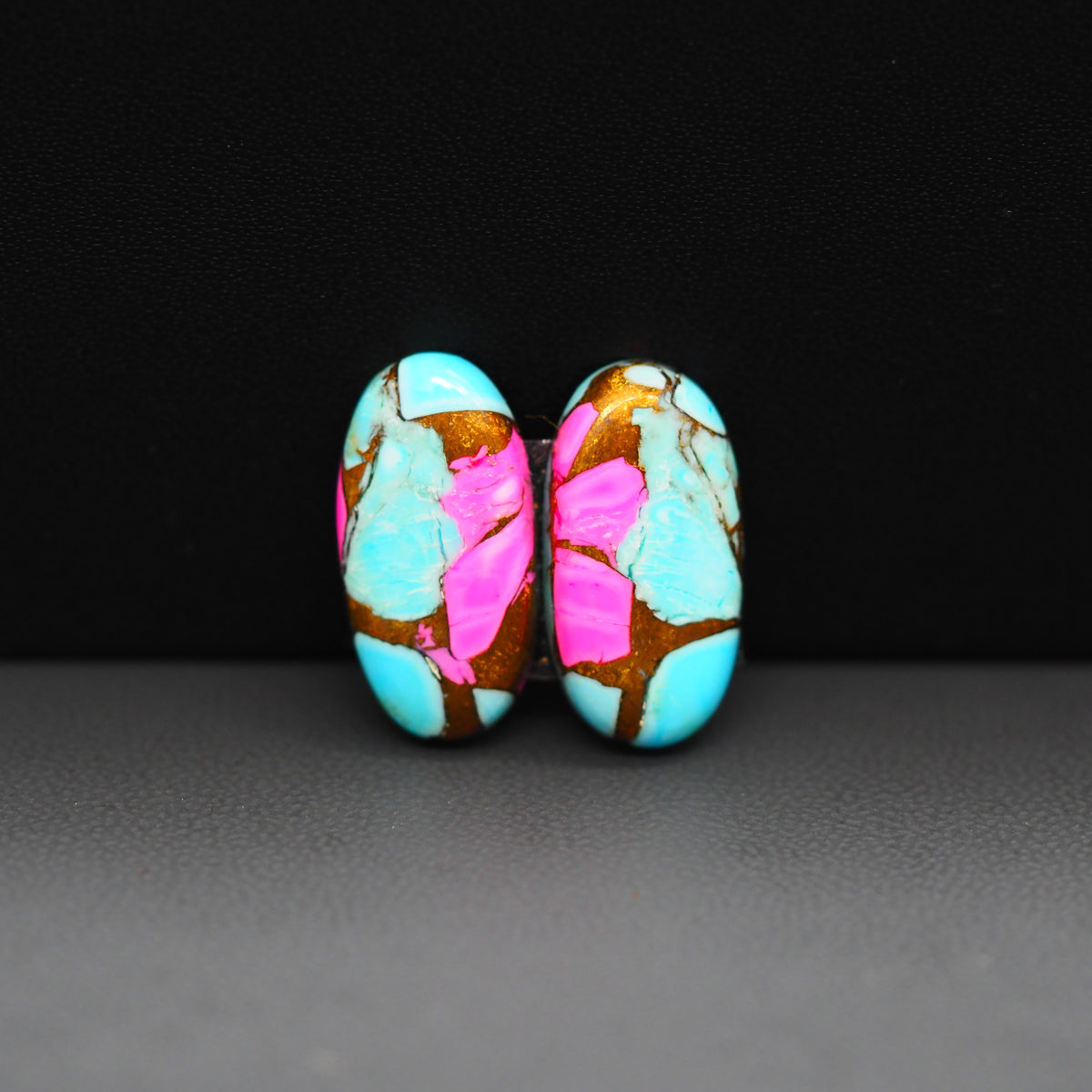 Cotton Candy Oval Cabochon Pair 19x10x3mm 14ct - turquoise blue and pink - Pedra Gems