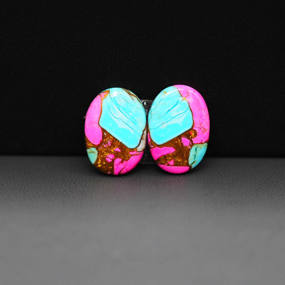 Cotton Candy Oval Cabochon Pair 16x11x3mm 9ct - turquoise blue and pink - Pedra Gems