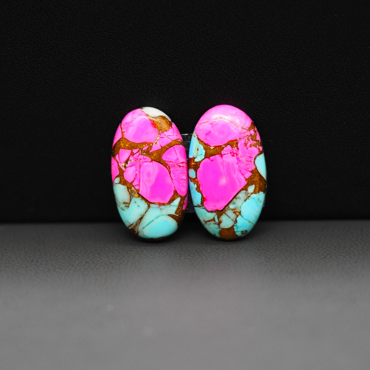 Cotton Candy Oval Cabochon Pair 20x12x3mm 15ct - pink and turquoise blue - Pedra Gems