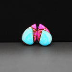 Cotton Candy Pear Cabochon Pair 16x10x4mm 10ct - turquoise blue and pink - Pedra Gems