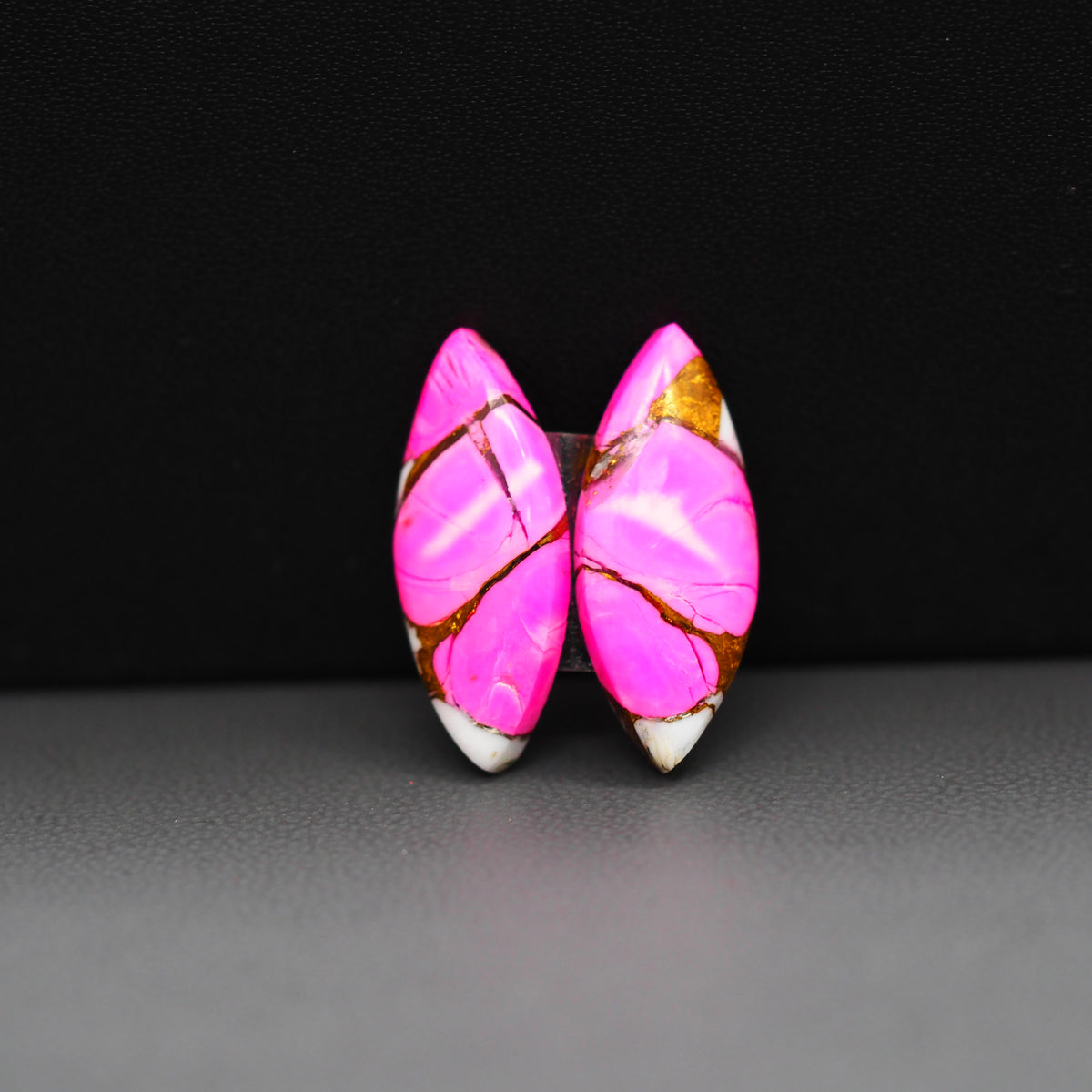 Cotton Candy Marquise Cabochon Pair 22x9x4mm 11.5ct - pink and white - Pedra Gems