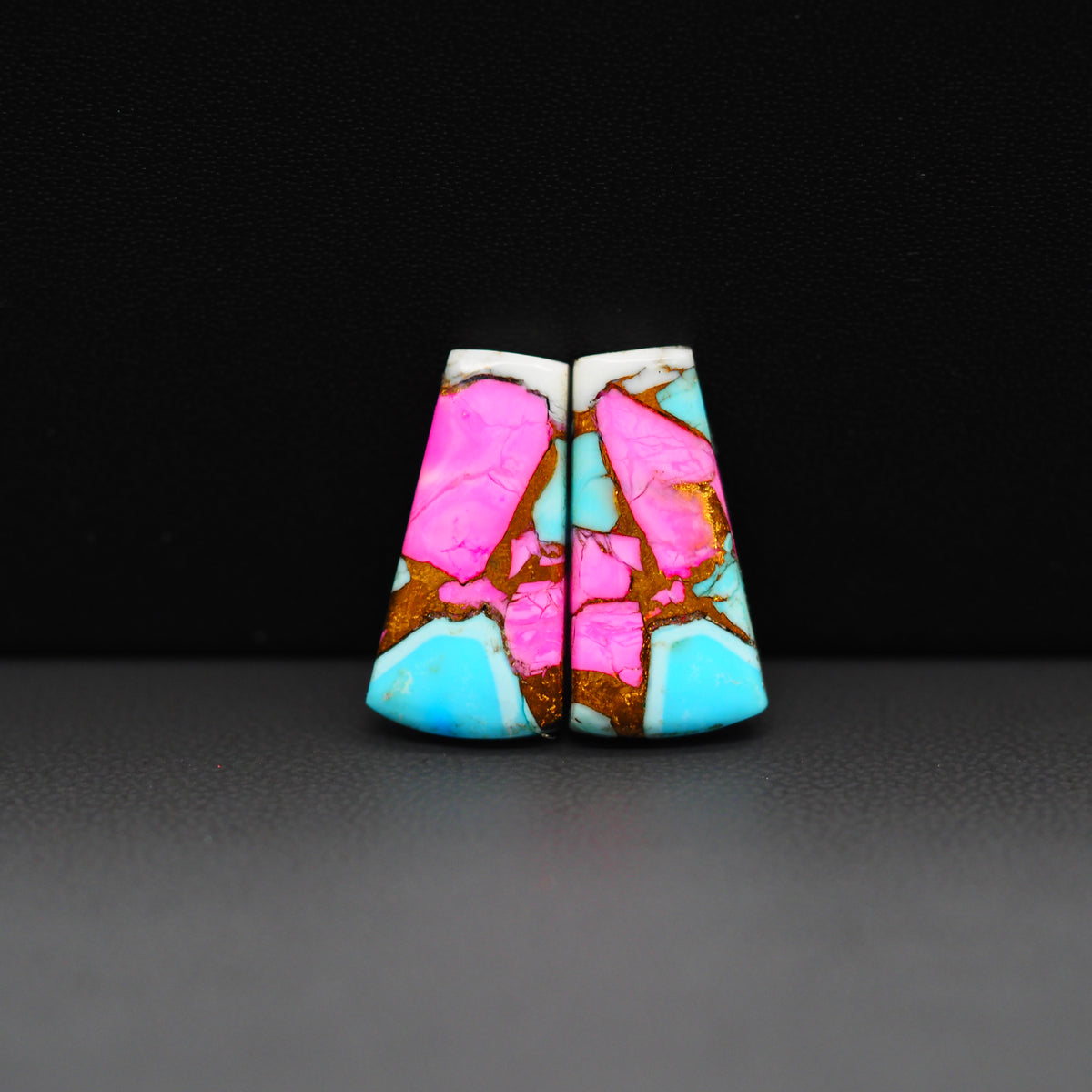 Cotton Candy Trapezoid Cabochon Pair 19x9x3mm 12ct - pink, turquoise blue and white - Pedra Gems