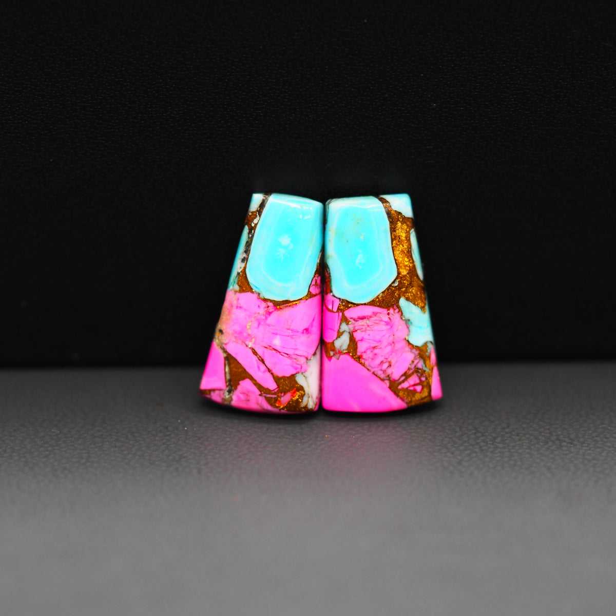 Cotton Candy Trapezoid Cabochon Pair 19x11x3mm 13ct - pink and turquoise blue - Pedra Gems