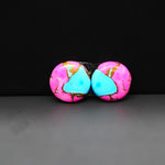Cotton Candy Round Cabochon Pair 14x14x3mm 12.5ct - pink and turquoise blue - Pedra Gems