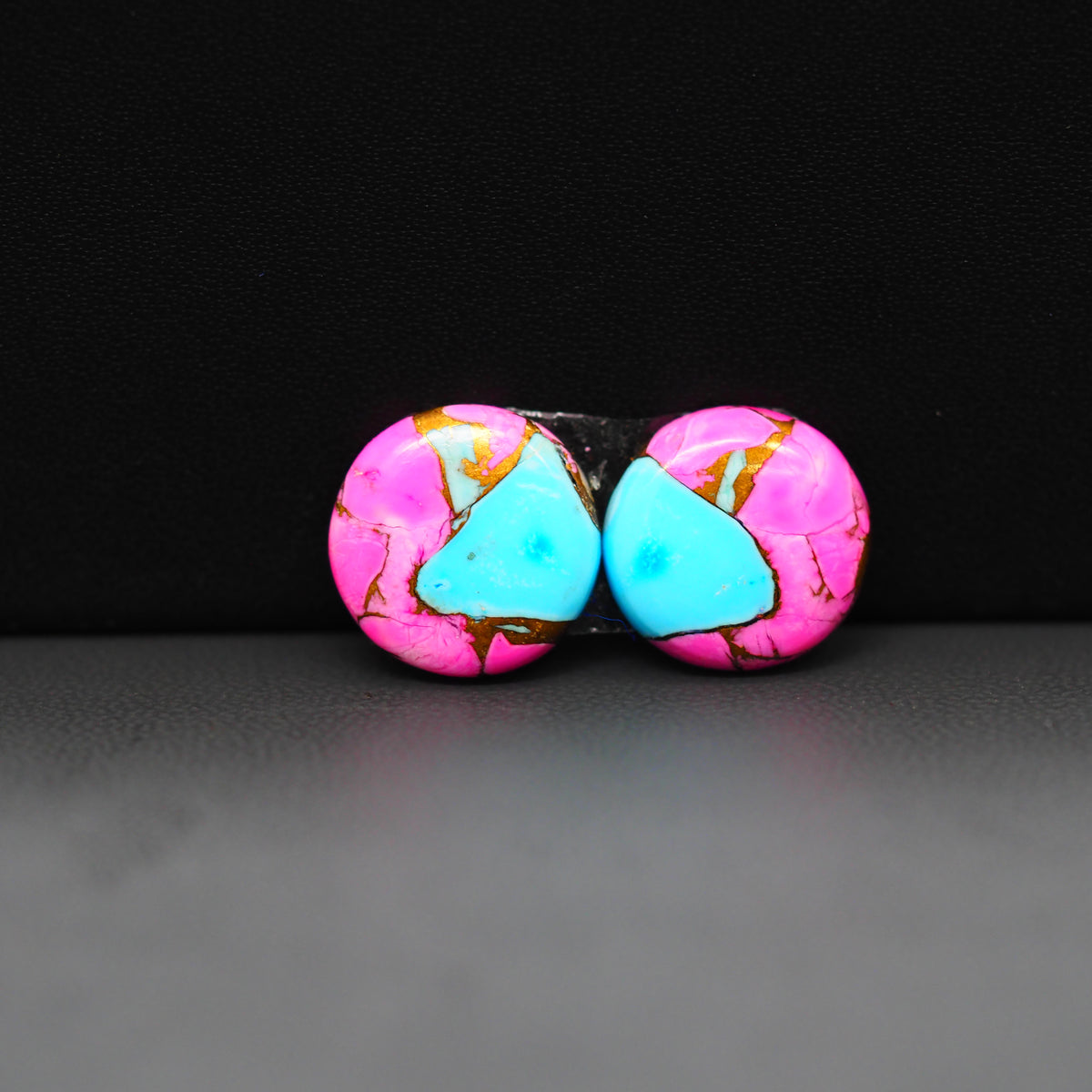 Cotton Candy Round Cabochon Pair 14x14x3mm 12.5ct - pink and turquoise blue - Pedra Gems