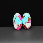 Cotton Candy Oval Cabochon Pair 21x11x3mm 12.5ct - turquoise blue, white and pink - Pedra Gems