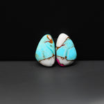 Cotton Candy Freeform Cabochon Pair 16x9x4mm 11.5ct - turquoise blue, white and pink - Pedra Gems