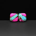 Cotton Candy Square Cabochon Pair 12x12x2mm 9.5ct - pink and turquoise blue - Pedra Gems