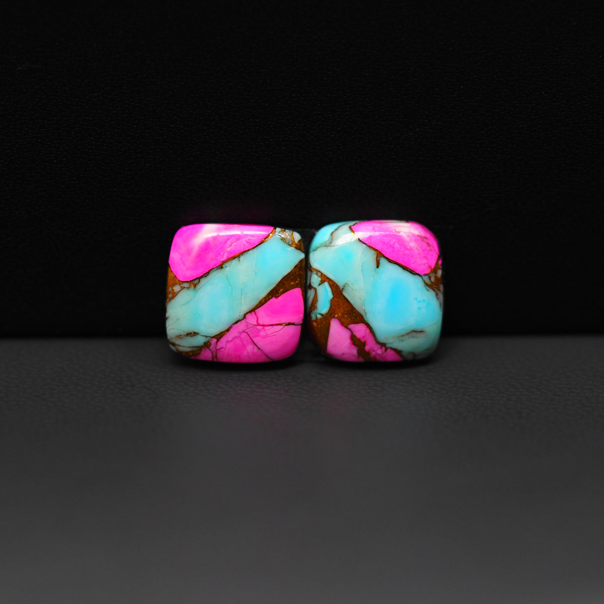 Cotton Candy Square Cabochon Pair 12x12x2mm 9.5ct - pink and turquoise blue - Pedra Gems
