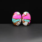 Cotton Candy Oval Cabochon Pair 14x9x3mm 6.5ct - pink, turquoise blue and white - Pedra Gems