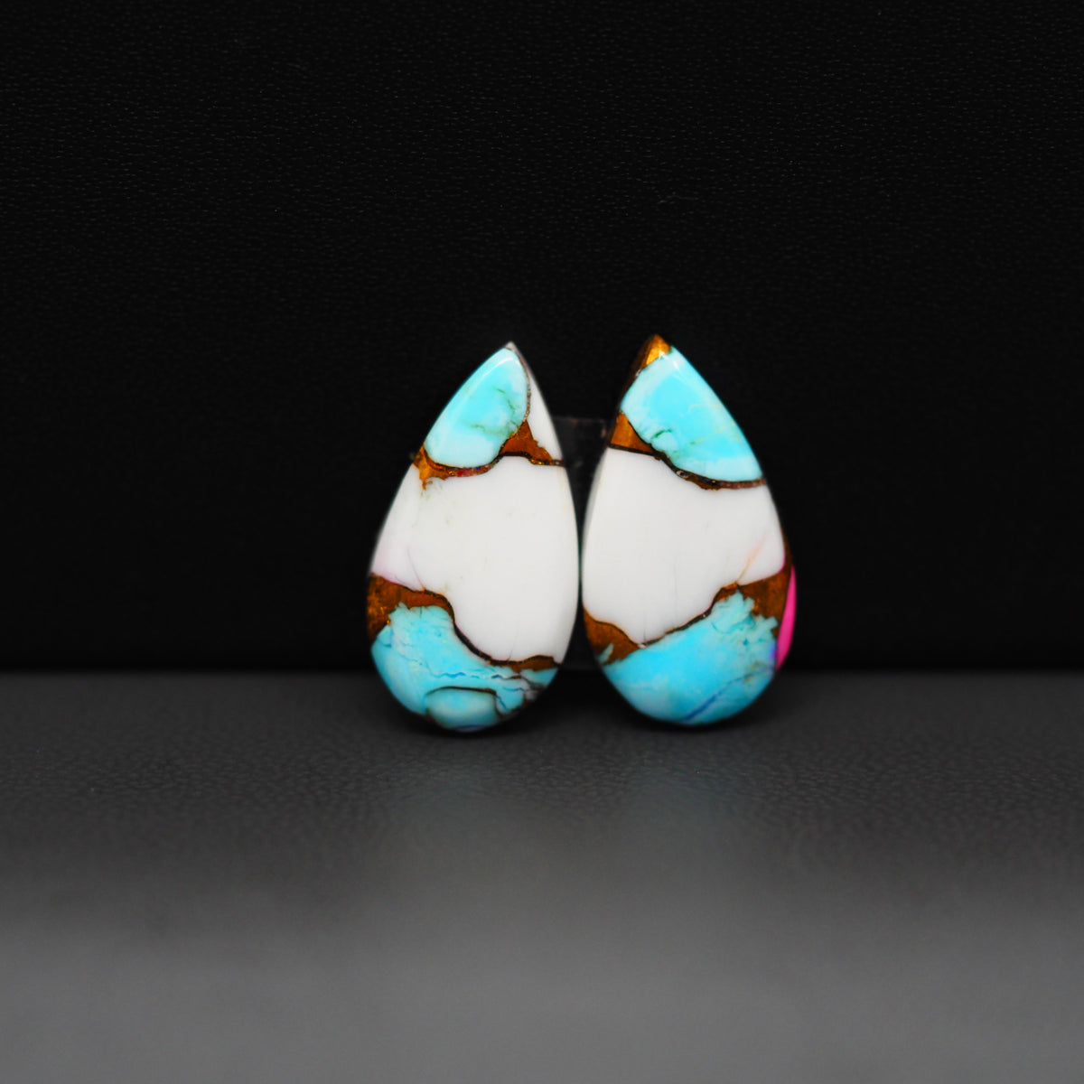 Cotton Candy Pear Cabochon Pair 19x10x3mm 10.5ct - turquoise blue, white and pink - Pedra Gems