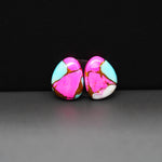 Cotton Candy Freeform Cabochon Pair 14x11x3mm 4.5ct - pink, turquoise blue and white - Pedra Gems