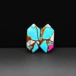 Cotton Candy Hexagon Cabochon Pair 19x9x3mm 9.5ct - turquoise blue, white and pink - Pedra Gems