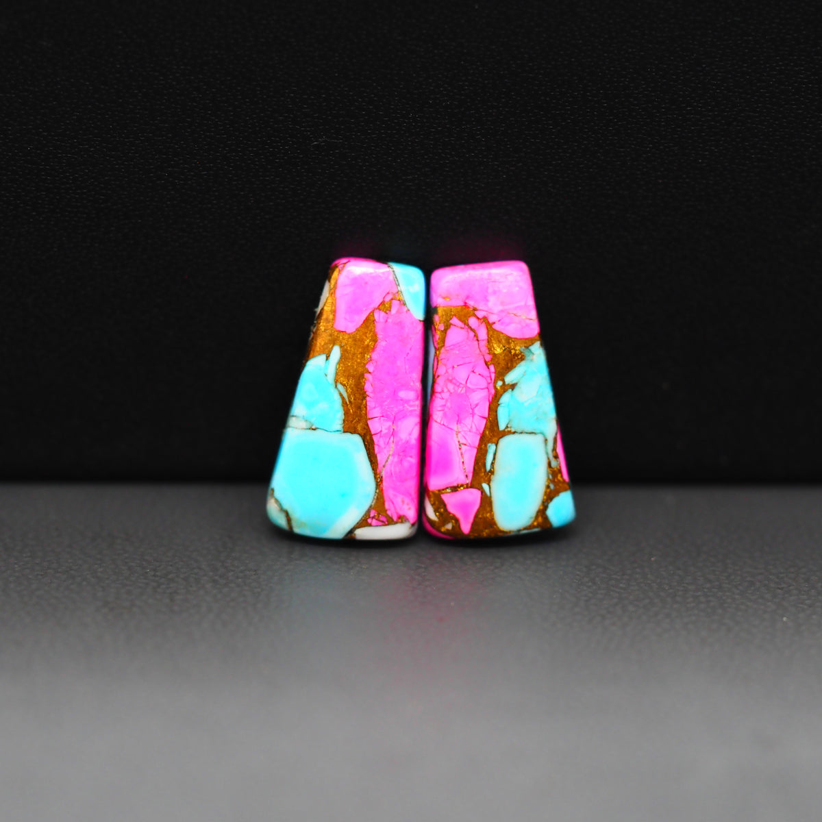 Cotton Candy Trapezoid Cabochon Pair 18x10x3mm 11.5ct - pink and turquoise blue - Pedra Gems