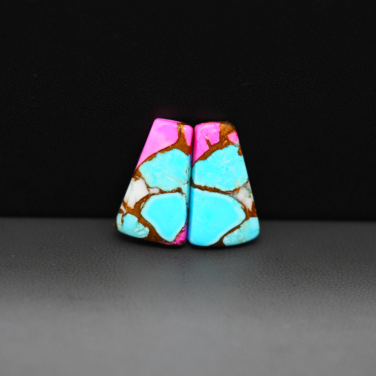 Cotton Candy Trapezoid Cabochon Pair 20x12x3mm 14.5ct - turquoise blue, white and pink - Pedra Gems