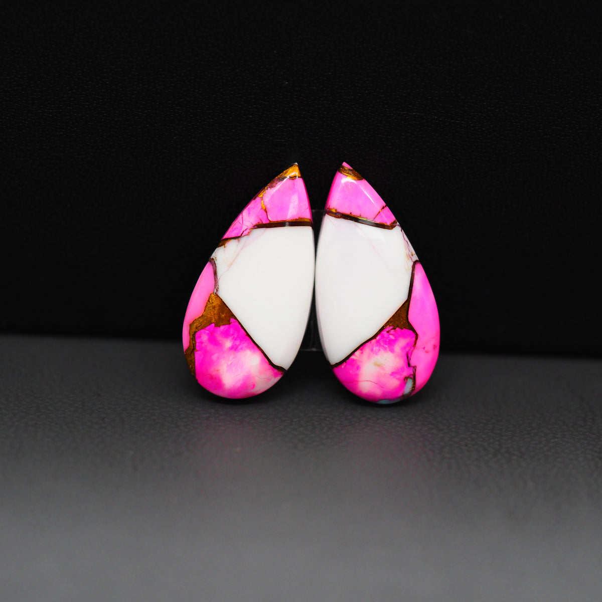 Cotton Candy Pear Cabochon Pair 21x10x3mm 12.5ct - pink and white - Pedra Gems