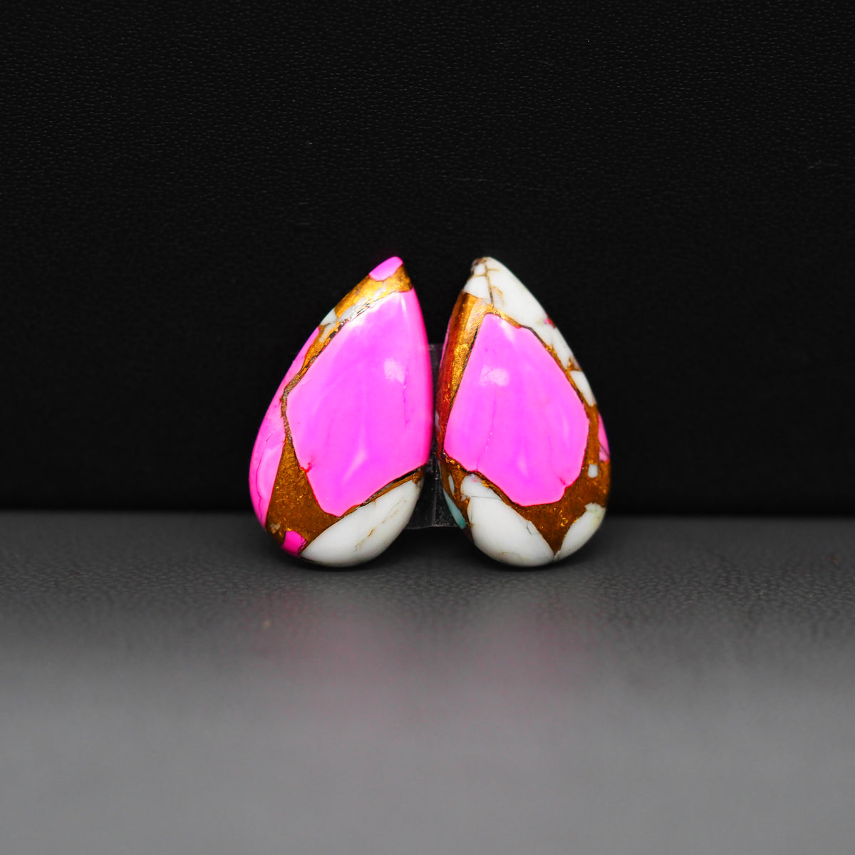 Cotton Candy Pear Cabochon Pair 20x11x3mm 13.5ct - pink, white and turquoise blue - Pedra Gems