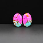 Cotton Candy Oval Cabochon Pair 15x11x3mm 10.5ct - pink, turquoise blue and white - Pedra Gems