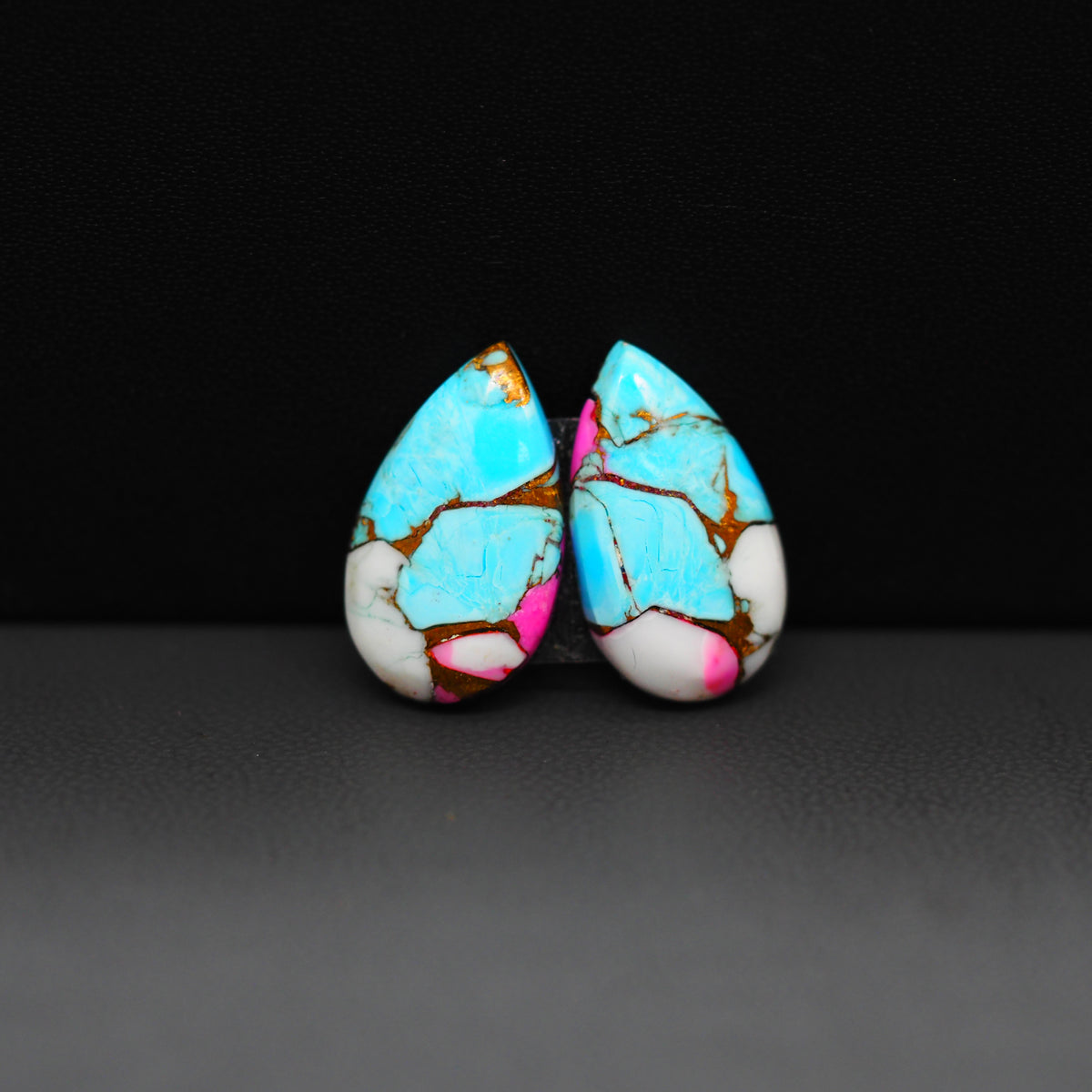 Cotton Candy Pear Cabochon Pair 18x11x3mm 11.5ct - turquoise blue, white and pink - Pedra Gems