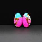 Cotton Candy Oval Cabochon Pair 19x11x3mm 13ct - pink, turquoise blue and white - Pedra Gems