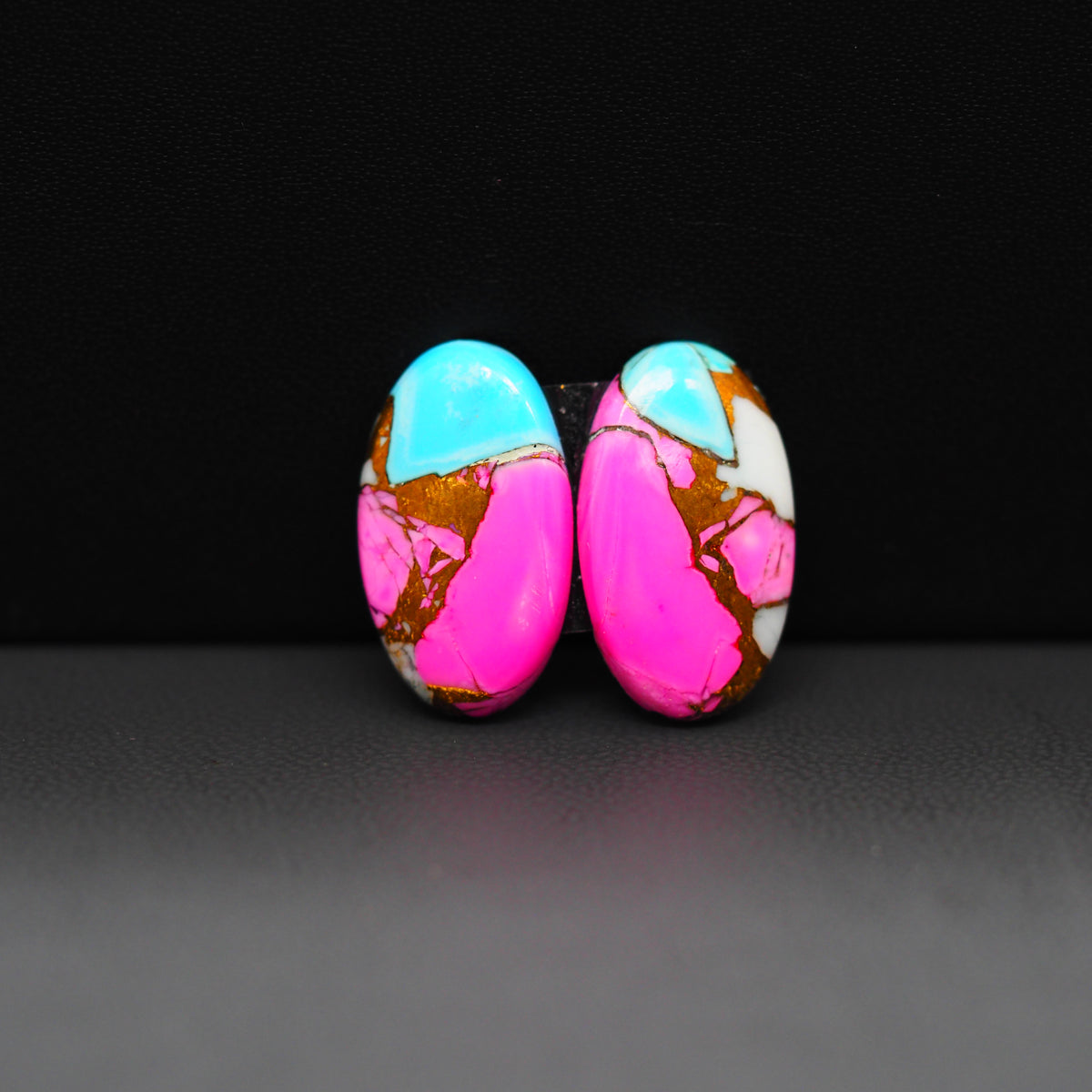 Cotton Candy Oval Cabochon Pair 19x11x3mm 13ct - pink, turquoise blue and white - Pedra Gems