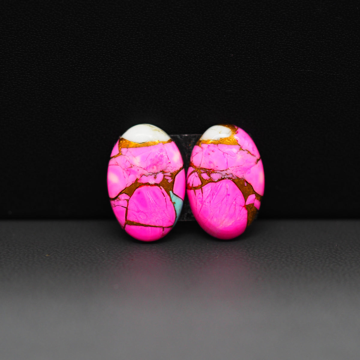Cotton Candy Oval Cabochon Pair 16x11x3mm 11ct - pink, white and turquoise blue - Pedra Gems
