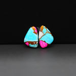 Cotton Candy Freeform Cabochon Pair 13x10x3mm 8ct - turquoise blue, pink and white - Pedra Gems