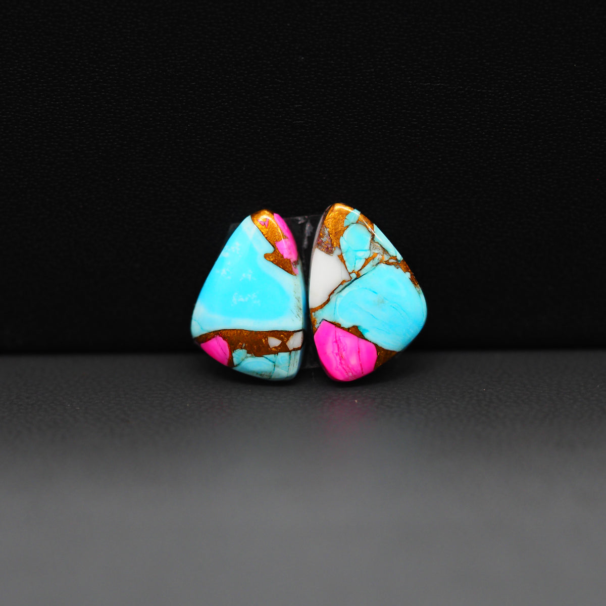 Cotton Candy Freeform Cabochon Pair 13x10x3mm 8ct - turquoise blue, pink and white - Pedra Gems
