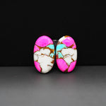 Cotton Candy Oval Cabochon Pair 20x11x3mm 14.5ct - white, pink and turquoise blue - Pedra Gems